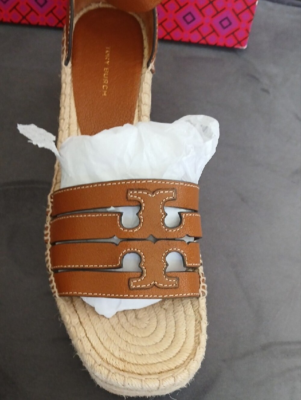 Tory Burch Tan Leather Espadrille Platform Wedge Sandals - Picture 8 of 12